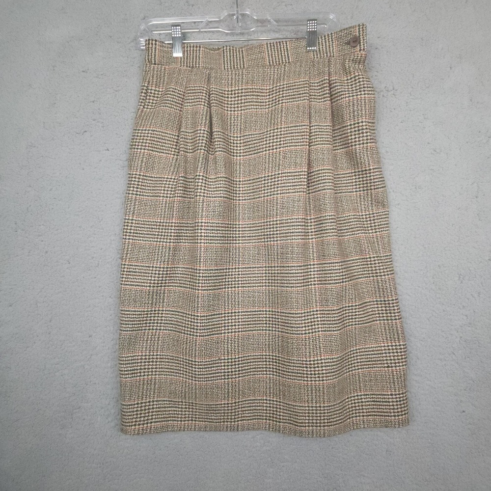 VTG Leslie Fay Skirt Size 8 Wool Plaid Tweed‎